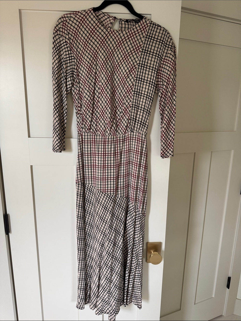 Zara Plaid Maxi Dress in Cream, Black & Red